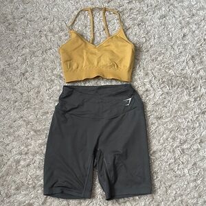 Gymshark Yellow Sports Bra and Gray Biker Shorts Set